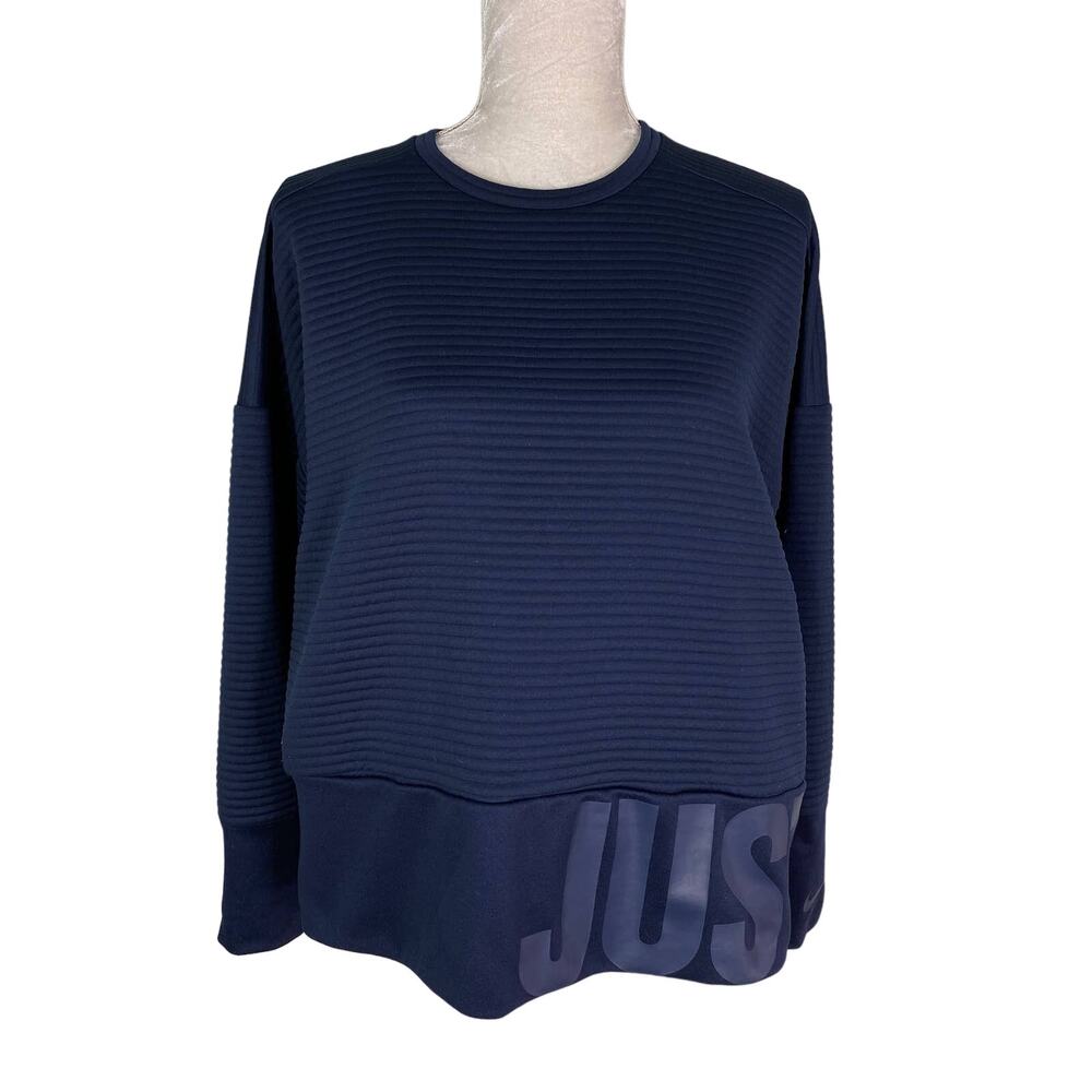 Nike Dri Fit M Navy Training Double Knit Ribbed Sweatshirt Just Do It